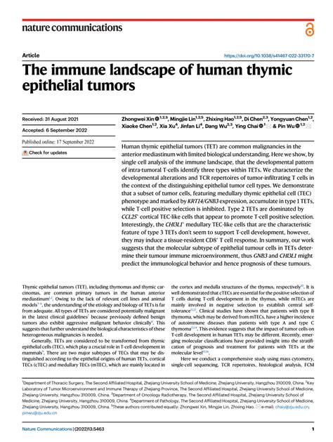 The immune landscape of human thymic epithelial tumors.